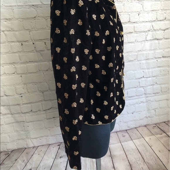 Vintage Norton McNaughton Embroidered Bee Gold Velvet Blazer - Picture 3 of 9